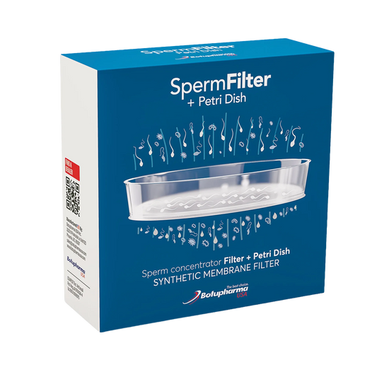 Botu SpermFilter,"Blue product box with clear petri dish illustration, angled view"
