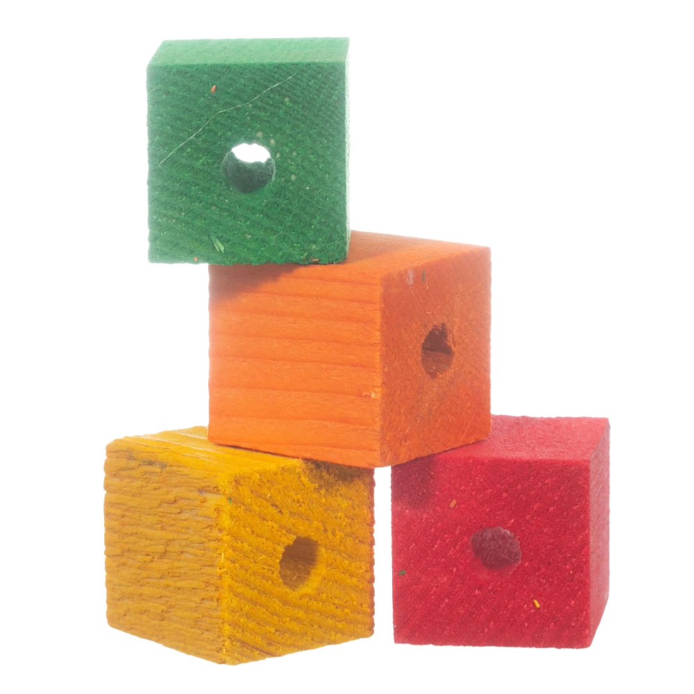 Wood Blocks and Slats,"Stacked colored wooden blocks with center holes"