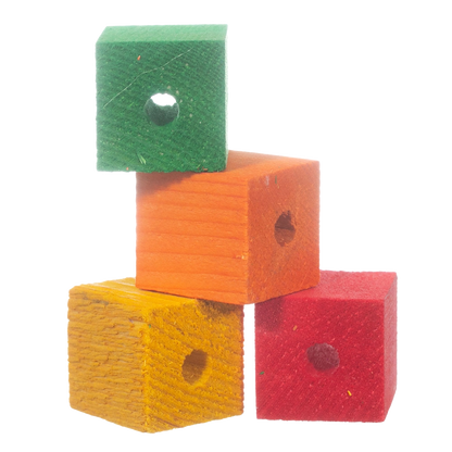Wood Blocks and Slats,"Stacked colored wooden blocks with center holes"
