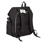 Ultimate Week Away Backpack,"Black backpack shown from back with shoulder straps and side pocket"