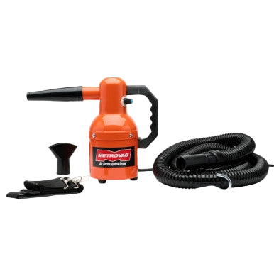 Quick Draw Compact Dog Dryer Variable Speed,"Orange handheld pet dryer with hose and nozzle attachments"