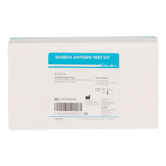 Abaxis VetScan® Giardia Rapid Test Kit,"White test kit box with blue front label"