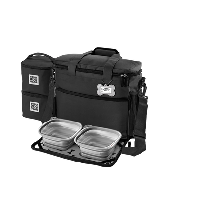 Week Away® Tote Bag,"Black tote bag with shoulder strap, two containers, and two collapsible bowls"