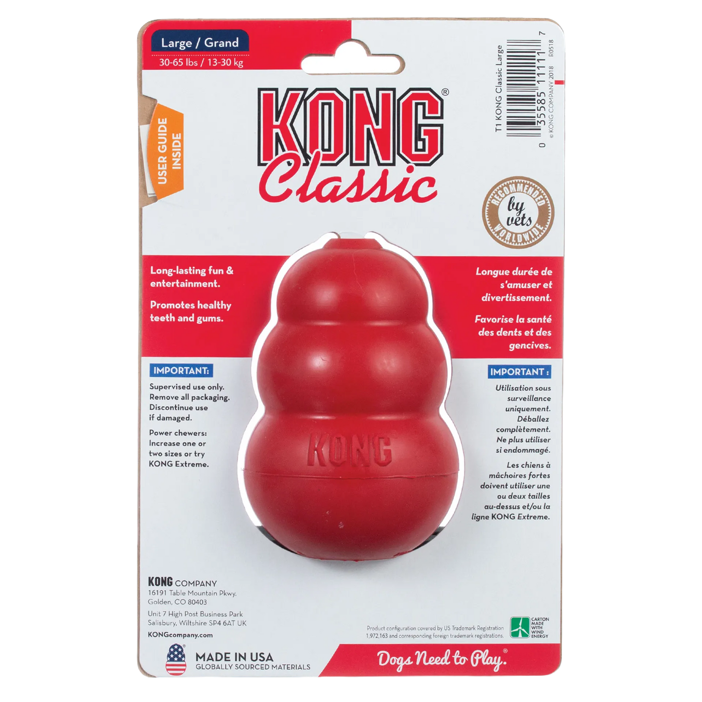 Kong® Classic,"Red rubber dog toy in retail blister packaging"