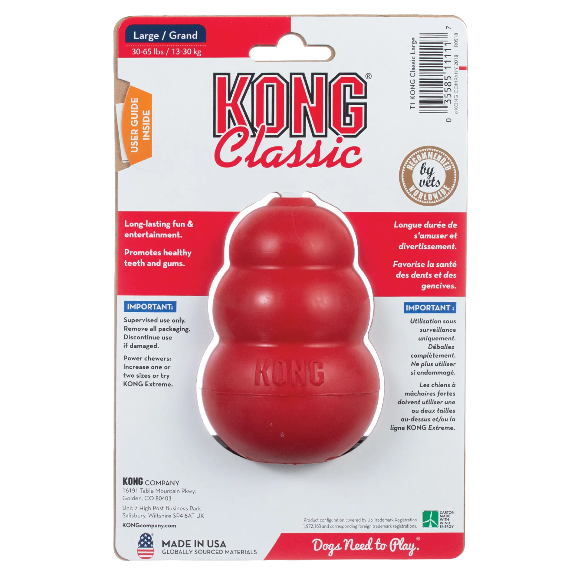 Kong® Classic,"Red rubber dog toy in retail blister packaging"