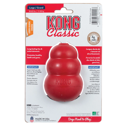 Kong® Classic,"Red rubber dog toy in retail blister packaging"