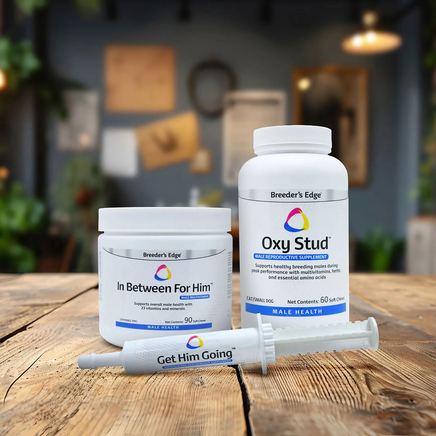 Breeder's Edge® His Edge,"Three supplement containers with oral syringe applicator"