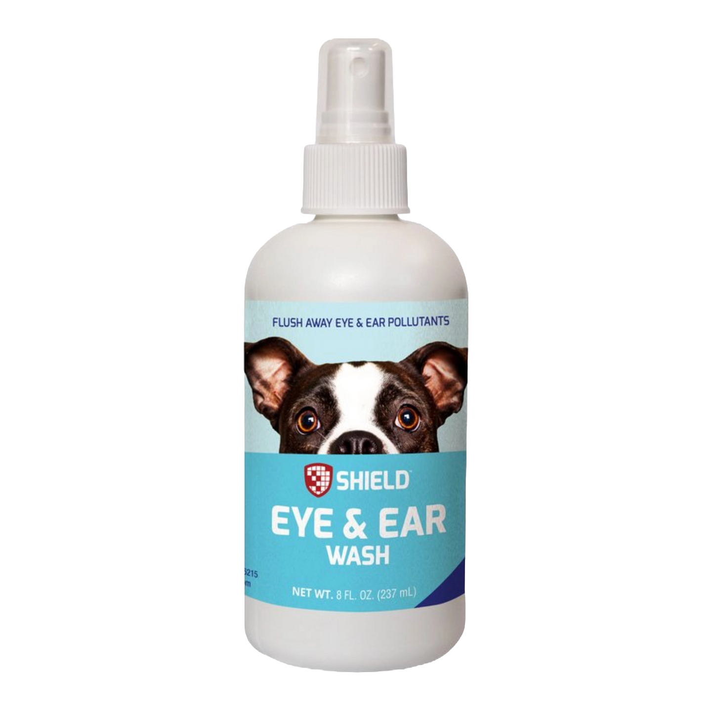 Eye & Ear Wash Spray by Shield,"White spray bottle with blue label and dog face graphic"