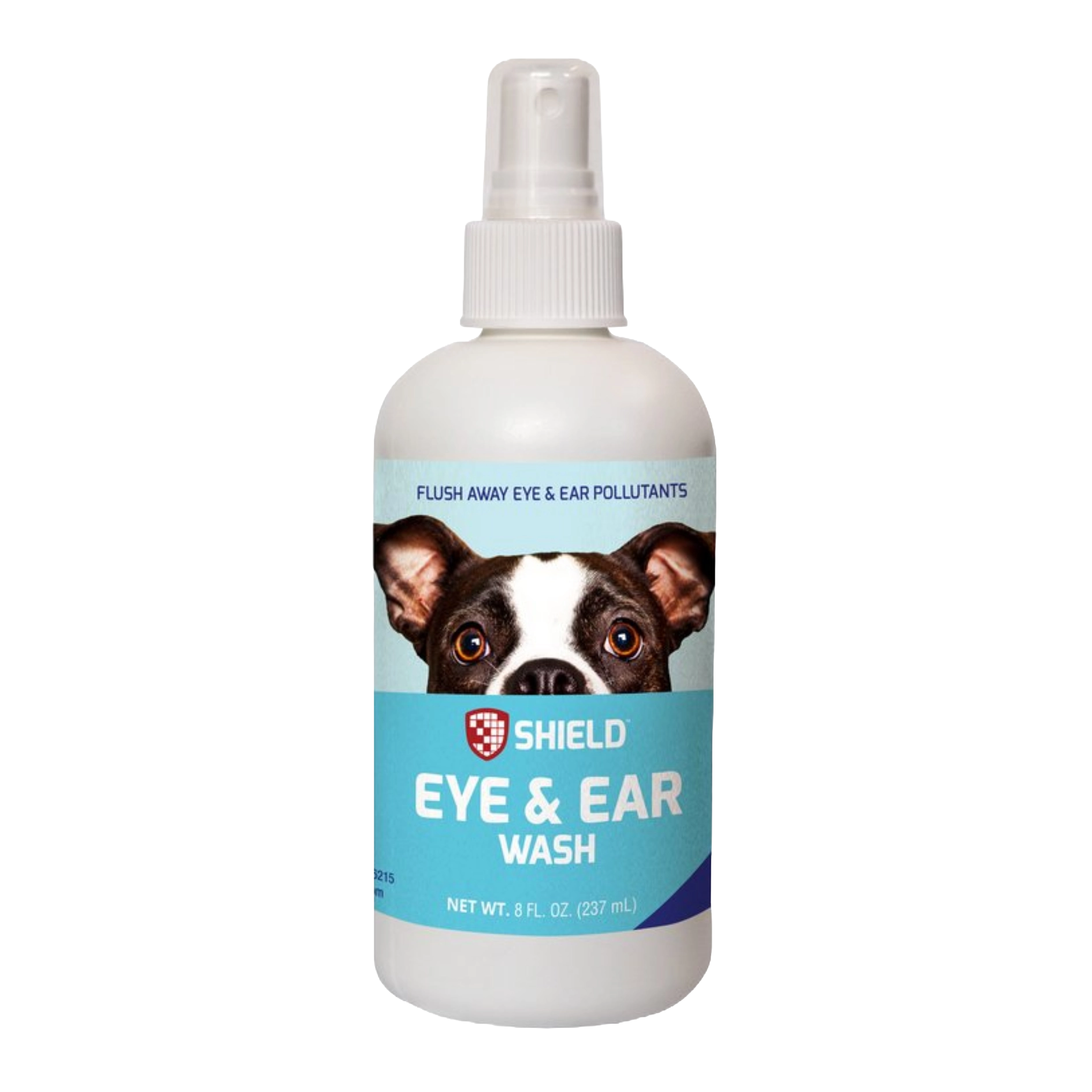 Eye & Ear Wash Spray by Shield,"White spray bottle with blue label and dog face graphic"