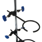 Support Stand and Ring for embryo filters,"Metal support stand with adjustable ring clamp and blue knobs"