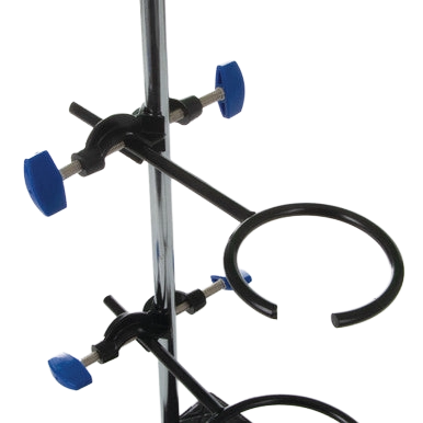 Support Stand and Ring for embryo filters,"Metal support stand with adjustable ring clamp and blue knobs"