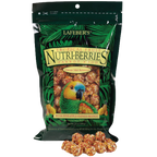 Lafeber Gourmet Tropical Fruit Nutri-Berries,"Green bird food bag with fruit-and-seed clusters in front"