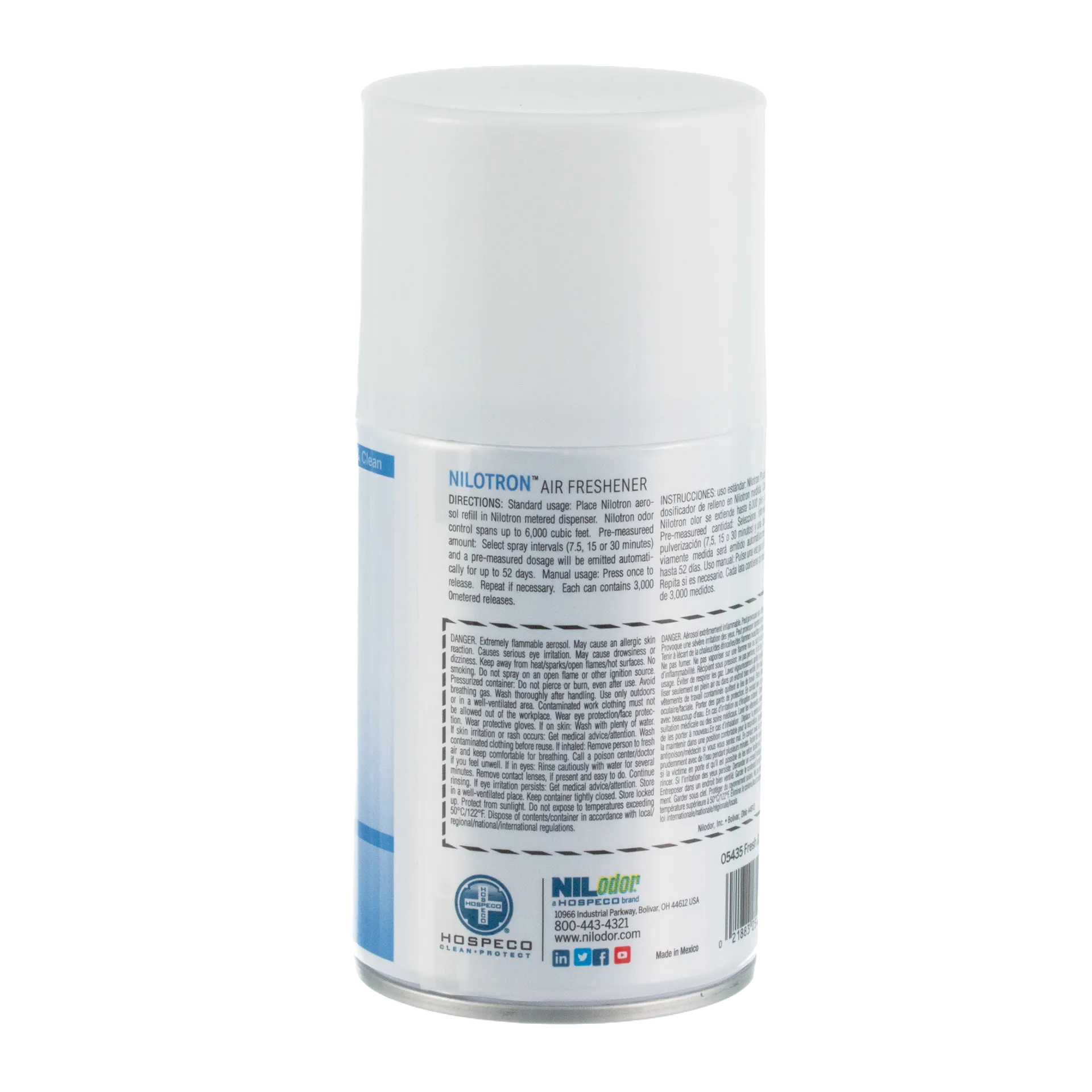 Nilodor Nilotron™ Designer Aerosols,"White aerosol can with cap, back label view"