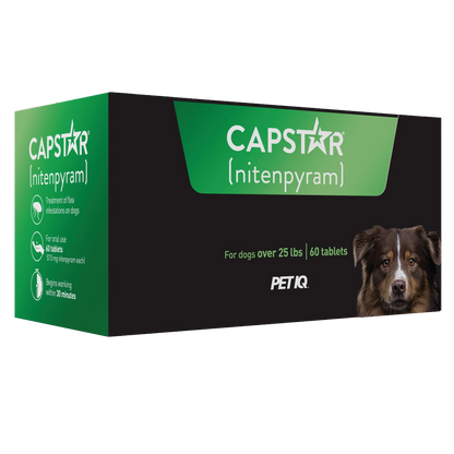 Capstar™,"Green and black product box with dog photo, angled front view"