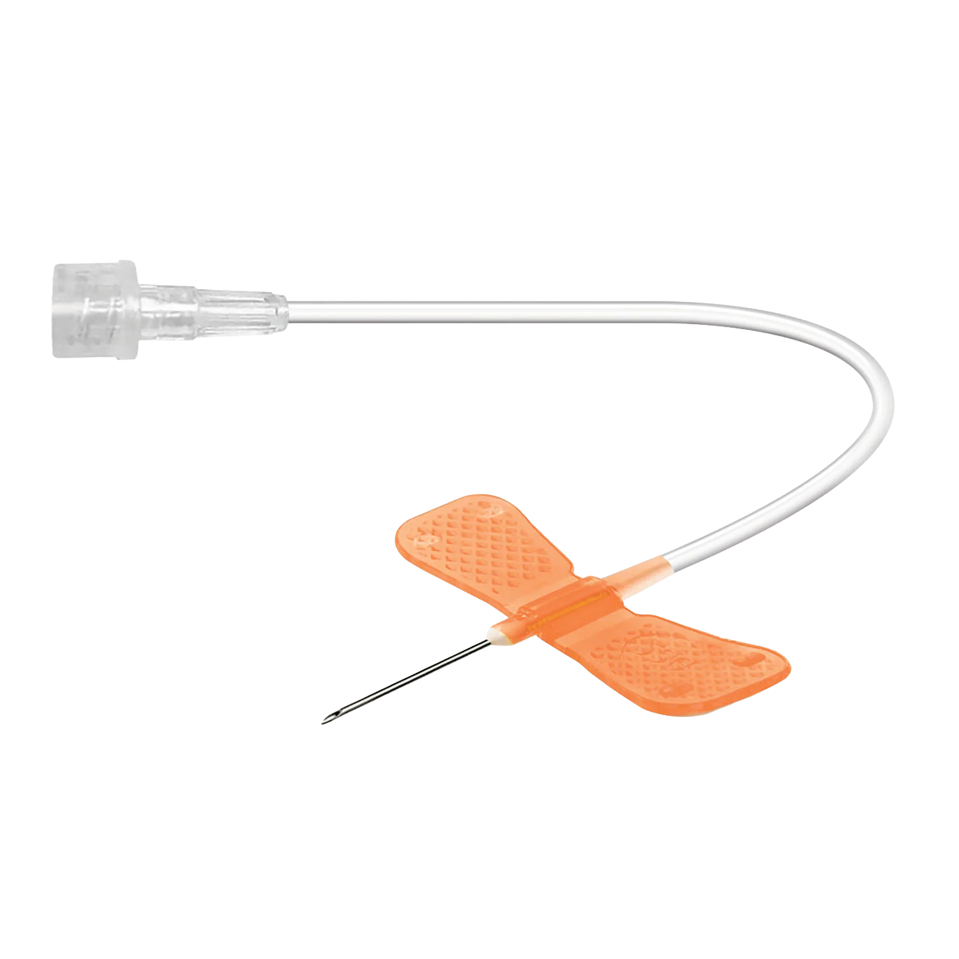 Winged Infusion Set,"Clear tubing with orange butterfly wings and needle"