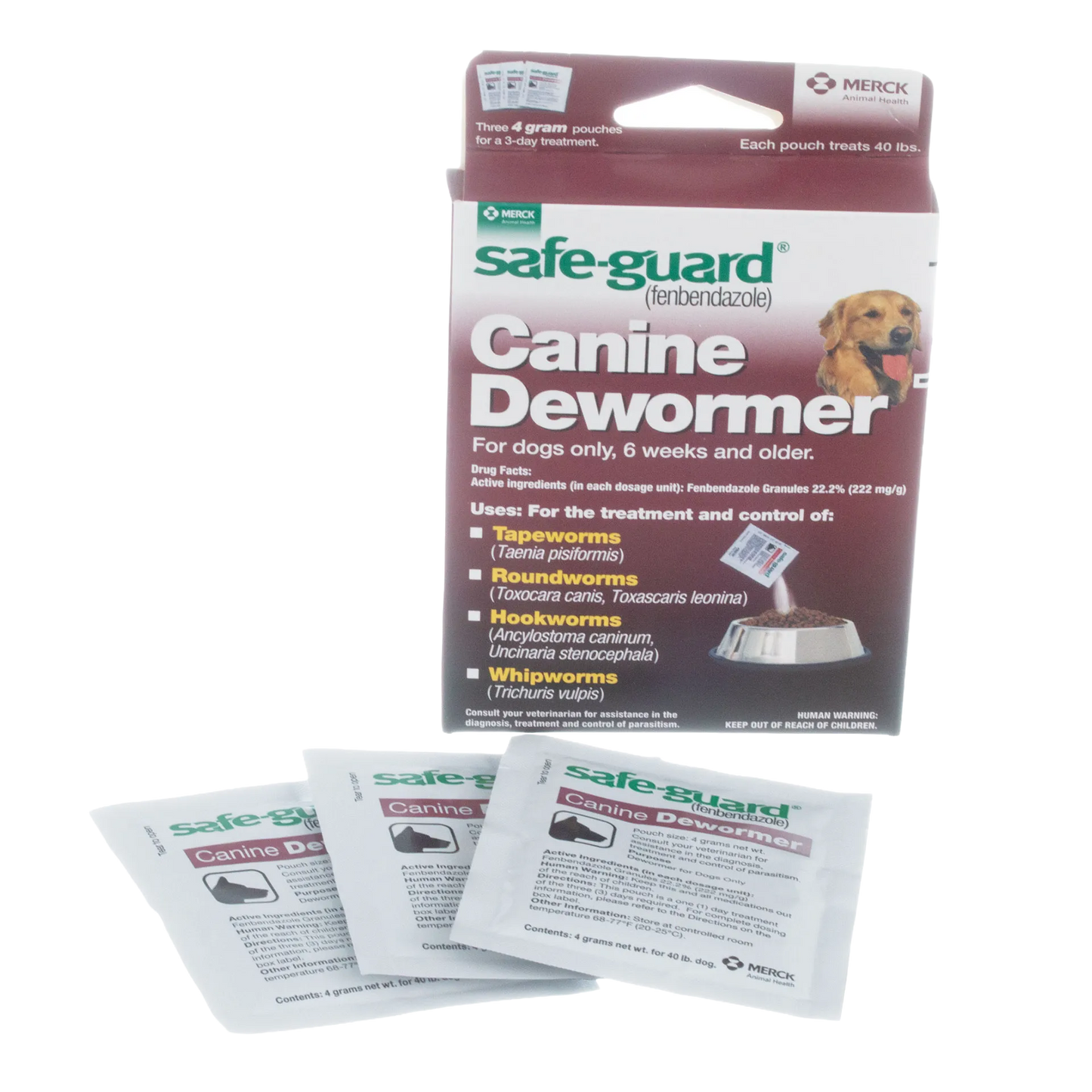 Safe-Guard® Canine Dewormer for Dogs,"Box with three dewormer pouches"