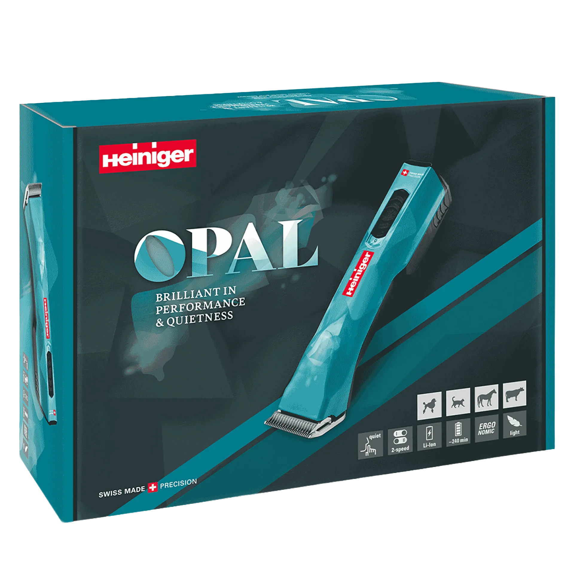 Opal Cordless Clipper and Free Blade,"Teal clipper retail box with clipper image"