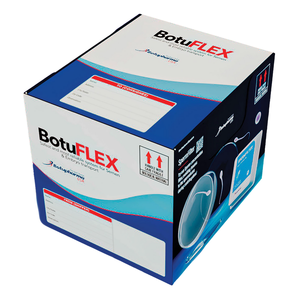 BotuFlex,"Blue and white shipping box with labeled address panels"