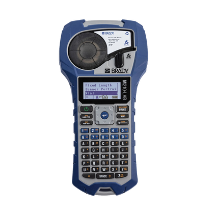 Lab Label Printer and Self-Laminating Cryogenic Polyester Labels,"Blue handheld label printer with keypad and display screen"