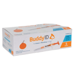 BuddyID®  ISO Microchip,"Box with syringe and orange tag illustration"