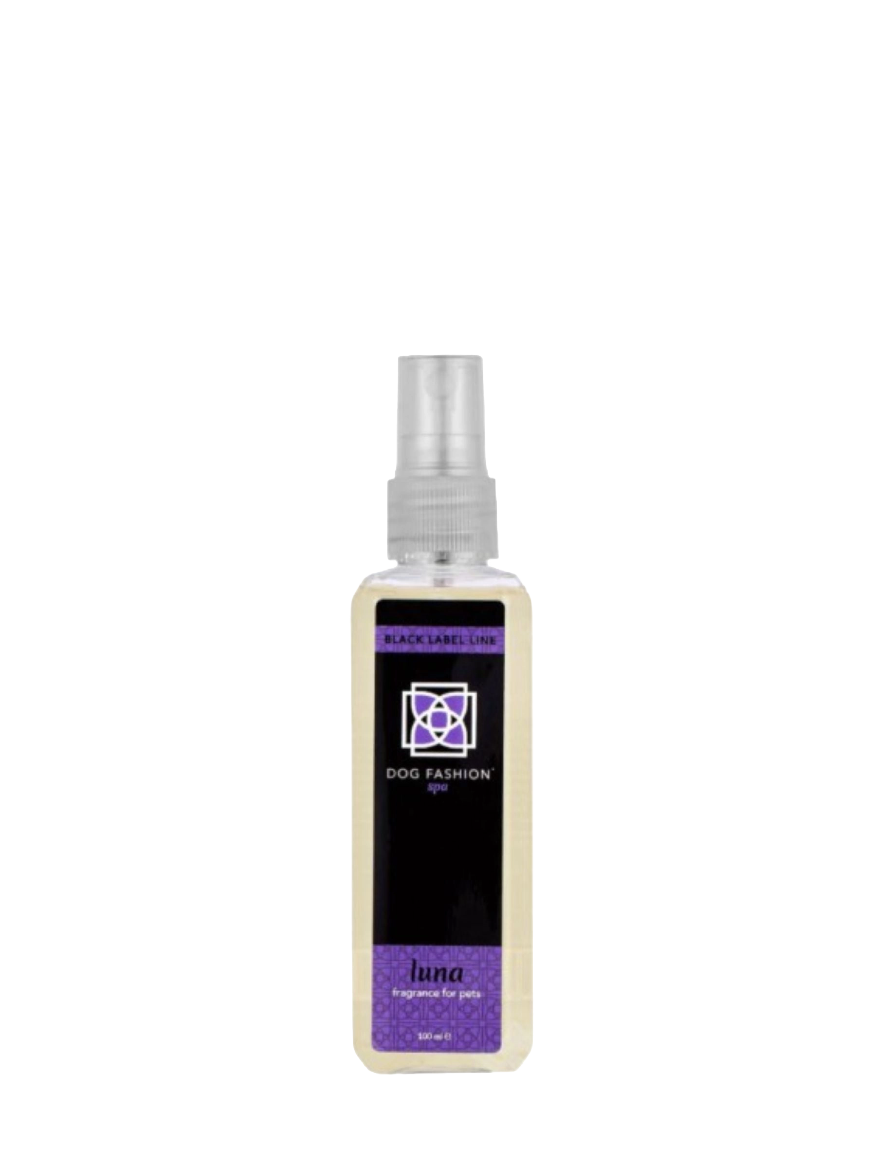 Luna Fragrance,"Rectangular spray bottle with clear cap and purple label"