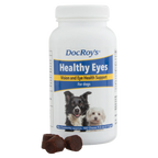 Doc Roy's® Healthy Eyes™,"White supplement bottle with dog label and brown chews"