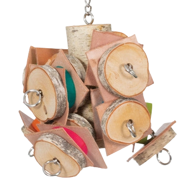 Birch Tree with Colored Slices,"Hanging birch wood toy with colored slices and metal rings"