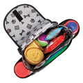 Car Seat Back Organizer Travel Bag,"Open organizer bag with divided compartments and pet travel items"