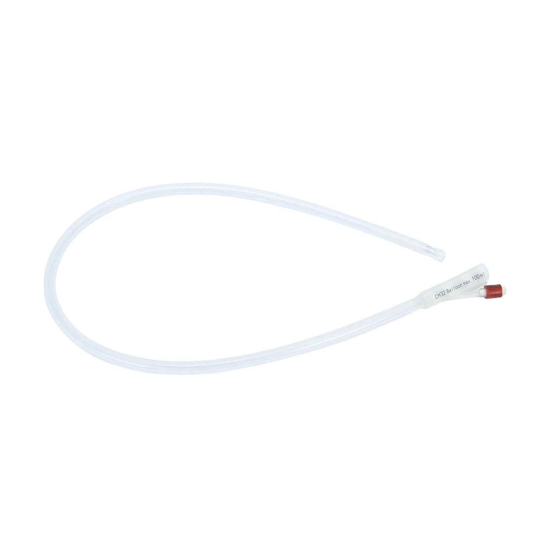Silicone Embryo Flushing Catheter, 32FR,"Coiled clear catheter tube with red connector tip"