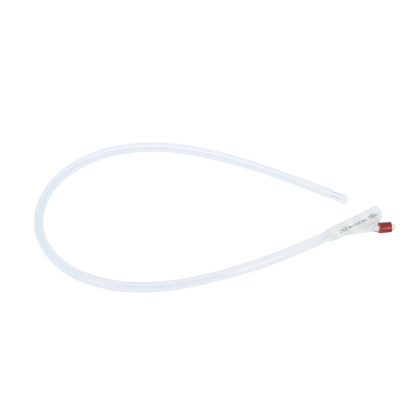 Silicone Embryo Flushing Catheter, 32FR,"Coiled clear catheter tube with red connector tip"