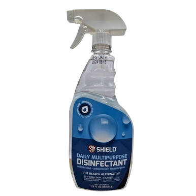 Daily Multipurpose Disinfectant by Shield,"Clear spray bottle with trigger nozzle and blue front label"