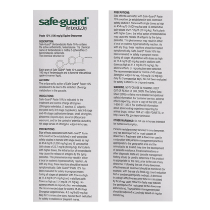 Safe-Guard® Equine Dewormer,"Back label panel with directions and warnings"