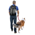Drop Bottom Week Away Backpack,"Back view of backpack worn with dog leash and side bottle pocket"