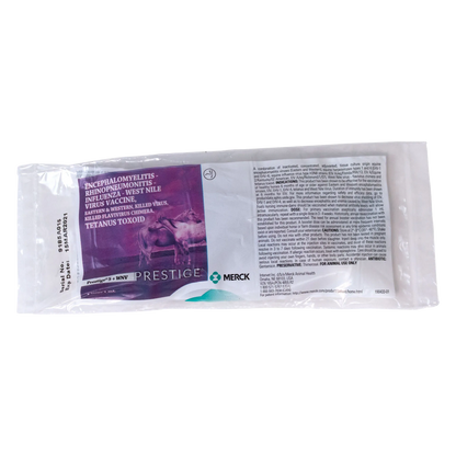 Prestige® 5+ WNV with Havlogen®,"Purple and white foil pouch with horse graphic"