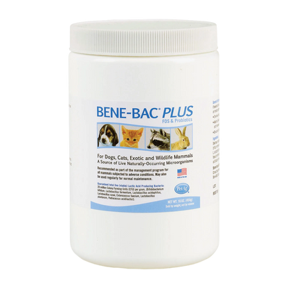 Bene-Bac® Plus,"White plastic jar with ribbed screw-top lid and front label"