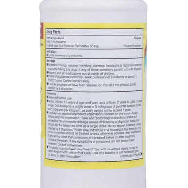 Pyrantel Pamoate Suspension, 50mg,"Bottle with back drug facts label visible"