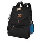 Weekender Backpack,"Black quilted backpack with side bottle pockets"