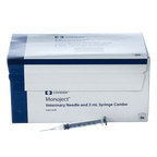 3cc MonoJect™ Syringes with 20 gauge Needles,"Box with syringe and attached needle in front"