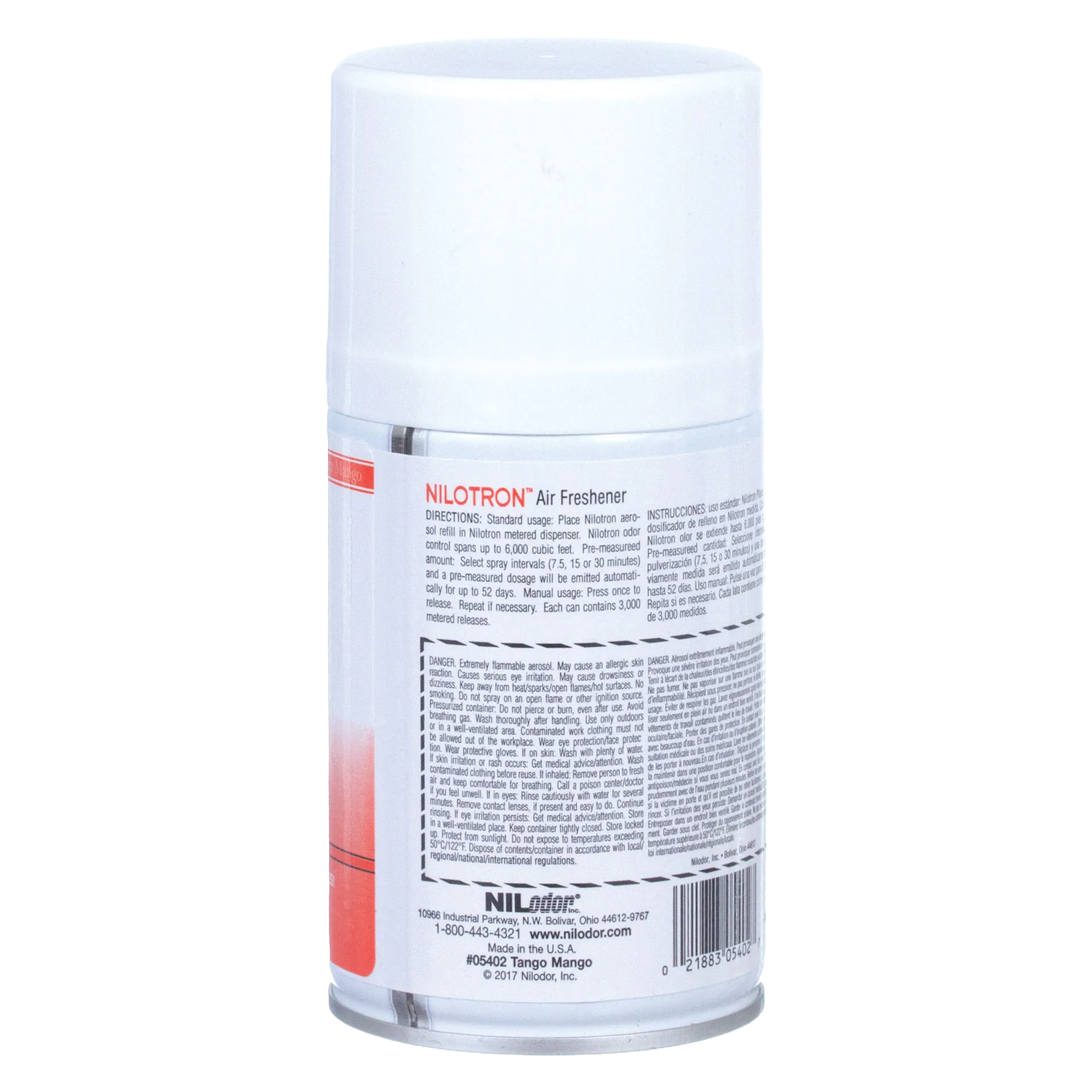 Nilodor Nilotron™ Designer Aerosols,"Back view of aerosol can with white cap and label"