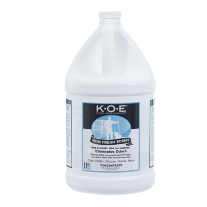KOE® Kennel Odor Eliminator,"Large white gallon bottle with screw cap and front label"