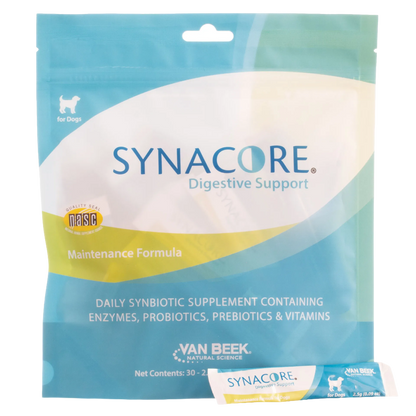 Synacore® for Dogs & Cats,"Blue product pouch with single sachet packet in front"