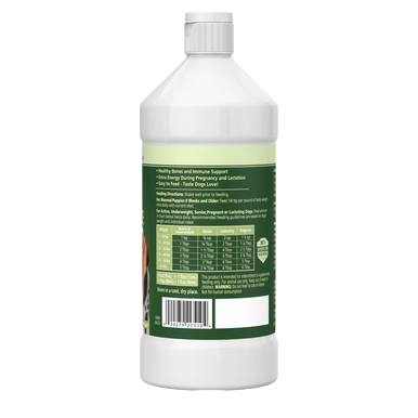 Dyne® Supplement for Dogs and Puppies,"Bottle showing back label panel"