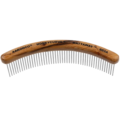 Aaronco 7"" HoneyCurve Mattaway Comb","Curved wooden-handled comb with long metal teeth"