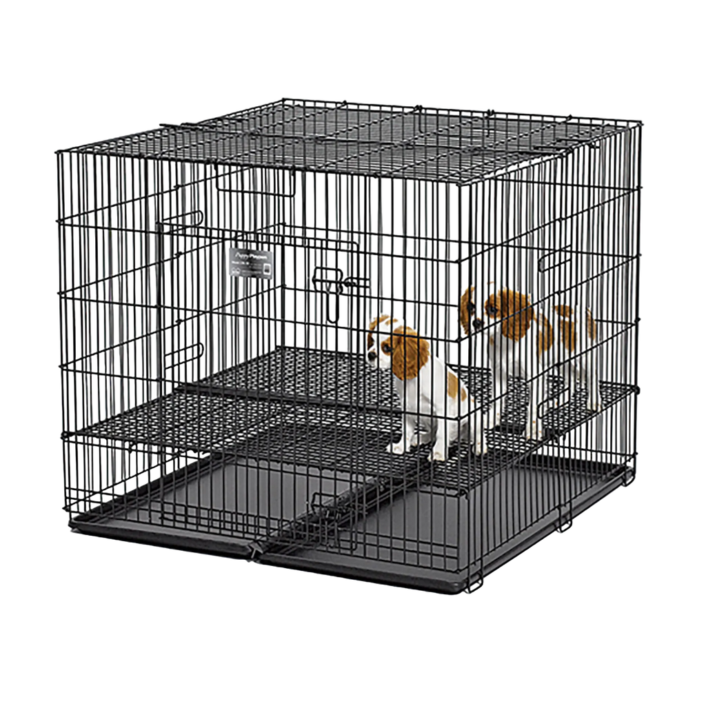 Midwest® Puppy Playpen,"Black wire playpen with floor grate and bottom tray"