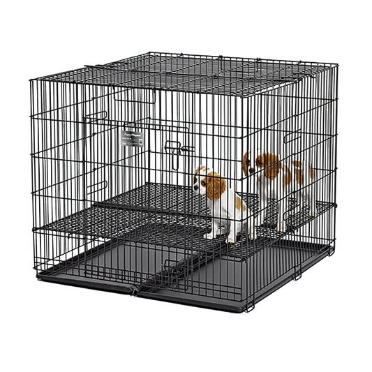 Midwest® Puppy Playpen,"Black wire playpen with floor grate and bottom tray"