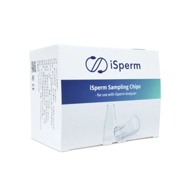 iSperm Sampling Chips,"Product box with clear sampling chip insert image"