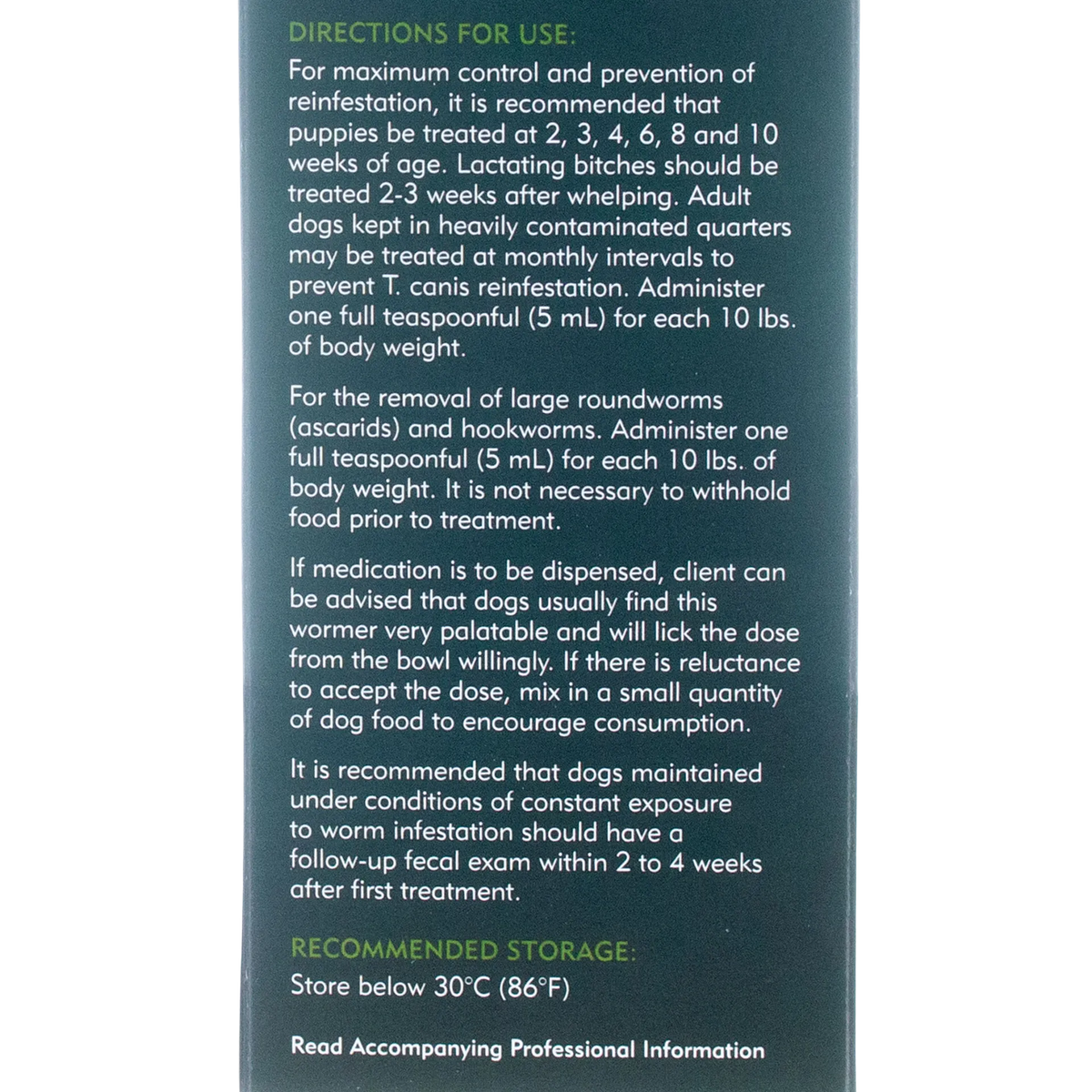 Worm Protector® 2X,"Side panel of product box with directions and storage text"