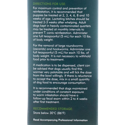 Worm Protector® 2X,"Side panel of product box with directions and storage text"