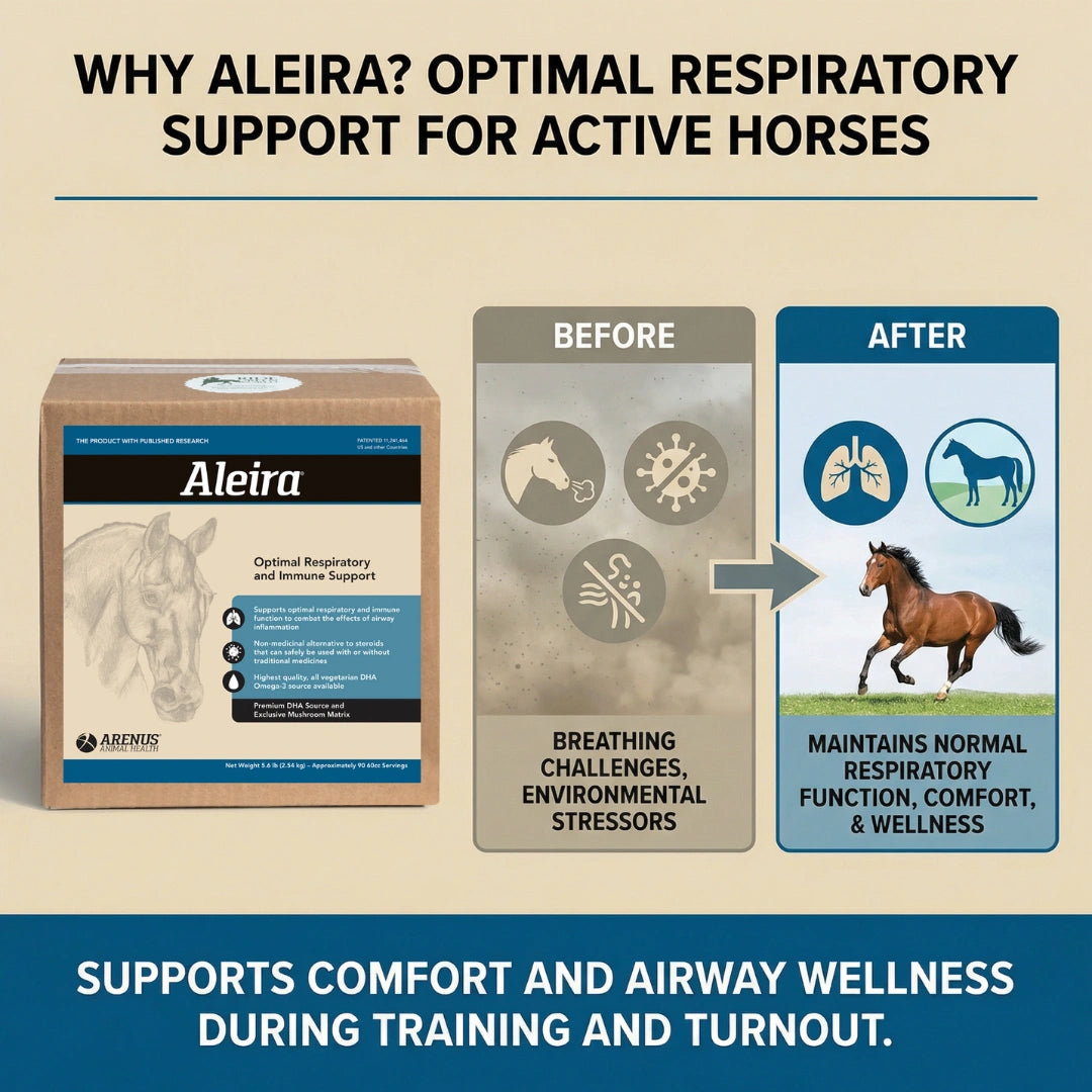 Aleira®,"Product box with before-and-after horse respiratory graphic"