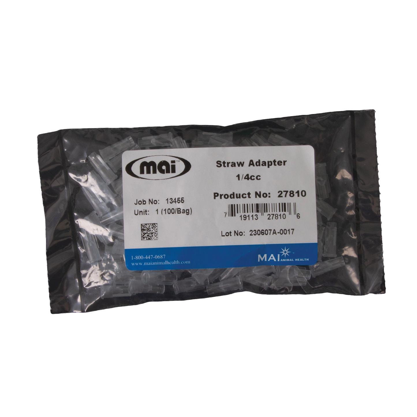 Syringe Cannulas,"Bag of clear plastic adapters with product label"